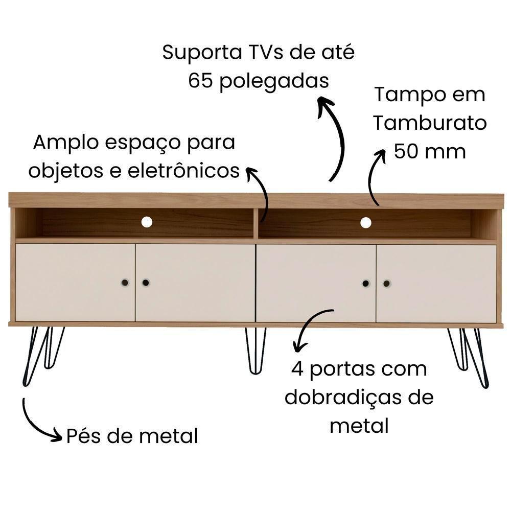 Rack Para Sala De Tv 75 Pol 160 Cm 4217 Carvalho Off White Arly Carvalho Off White - 7