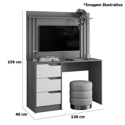 Escrivaninha Com Painel Até 42 Ripada 3 Gavetas Noble Branco
