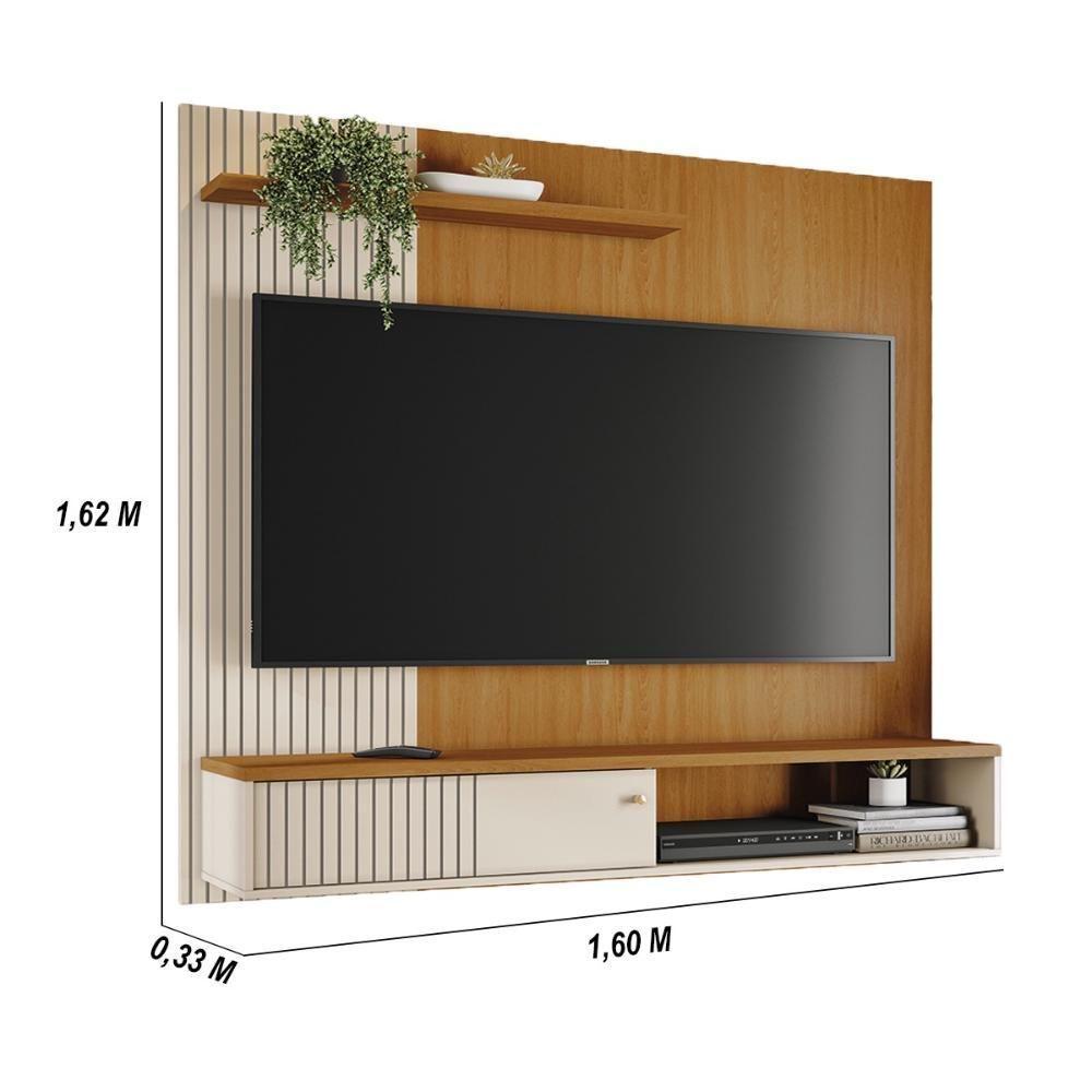 Painel Bancada Suspensa 1 Porta Tvs Até 65 Polegadas Aurora - Cinamomo-off White - 2