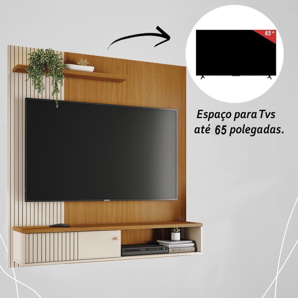 Painel Bancada Suspensa 1 Porta Tvs Até 65 Polegadas Aurora - Cinamomo-off White - 4