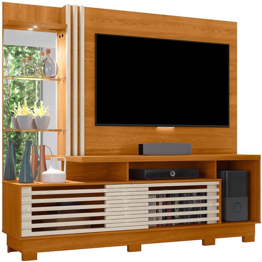 Estante Home Theater C/ Pés Para Tv 60 Polegadas Paula Cinamomo/off White - 1