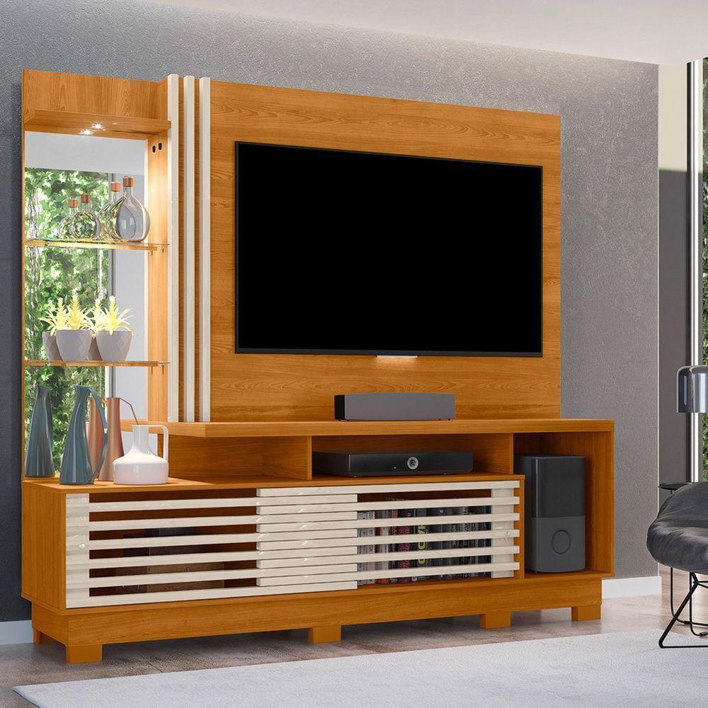 Estante Home Theater C/ Pés Para Tv 60 Polegadas Paula Cinamomo/off White - 6