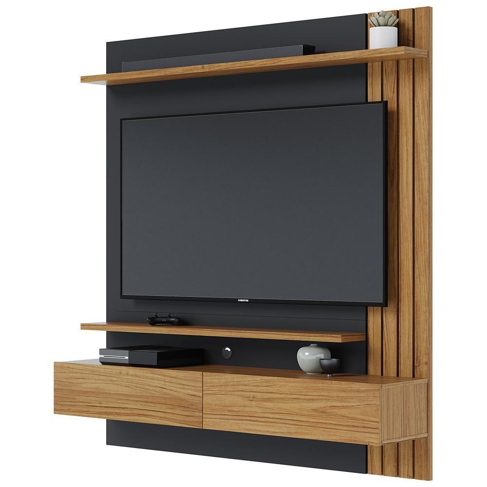 Painel Para Tv 65 Pol Com Bancada Suspensa 150cm Will C04 Noce Milano Preto Fosco - Lyam Decor - 1