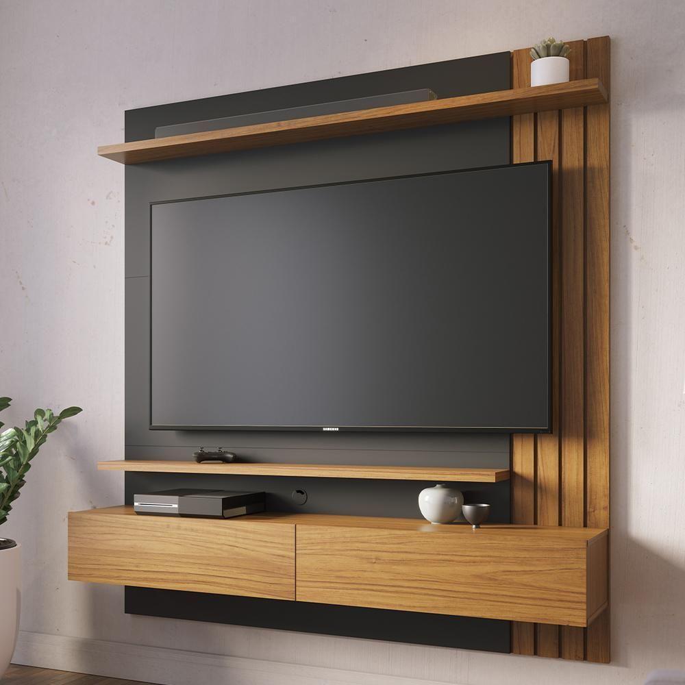 Painel Para Tv 65 Pol Com Bancada Suspensa 150cm Will C04 Noce Milano Preto Fosco - Lyam Decor - 2