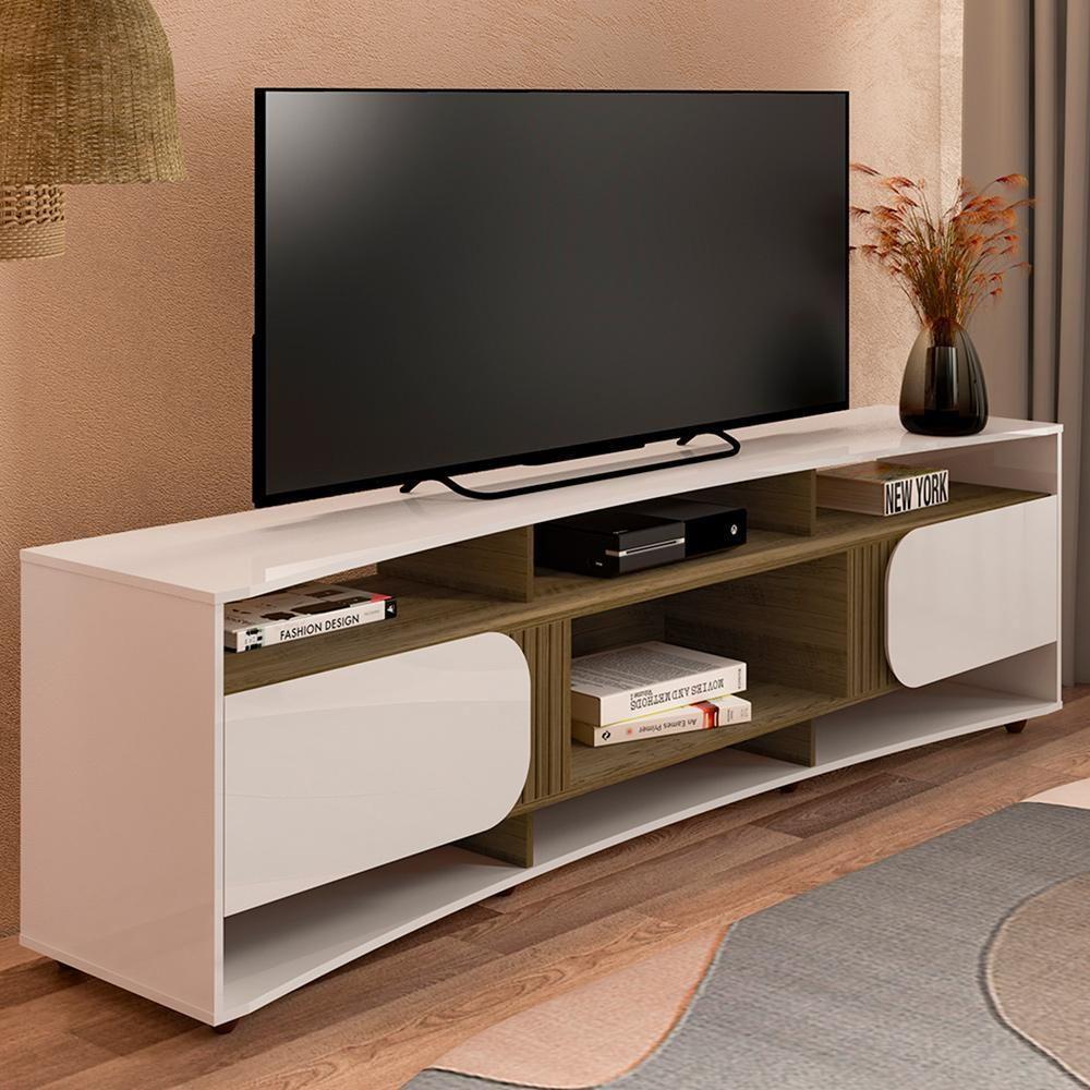 Rack Bancada Para Tv 86 Pol 220 Cm 4501 Off White Pinho Arly Off White Pinho - 2