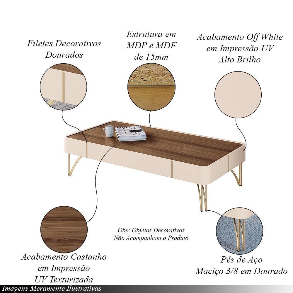Conjunto Home Suspenso Com led E Mesa De Centro Rennes Mdf/mdp Off White/castanho G26 - Gran Belo - 6