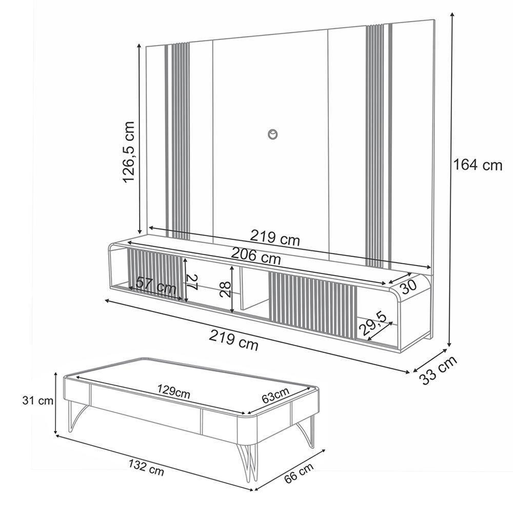 Conjunto Home Suspenso Com led E Mesa De Centro Rennes Mdf/mdp Off White/castanho G26 - Gran Belo - 7