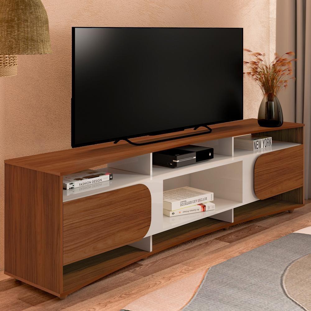 Rack Bancada Para Tv 86 Pol 220 Cm 4502 Cedro Off White Arly Cedro Off White - 2