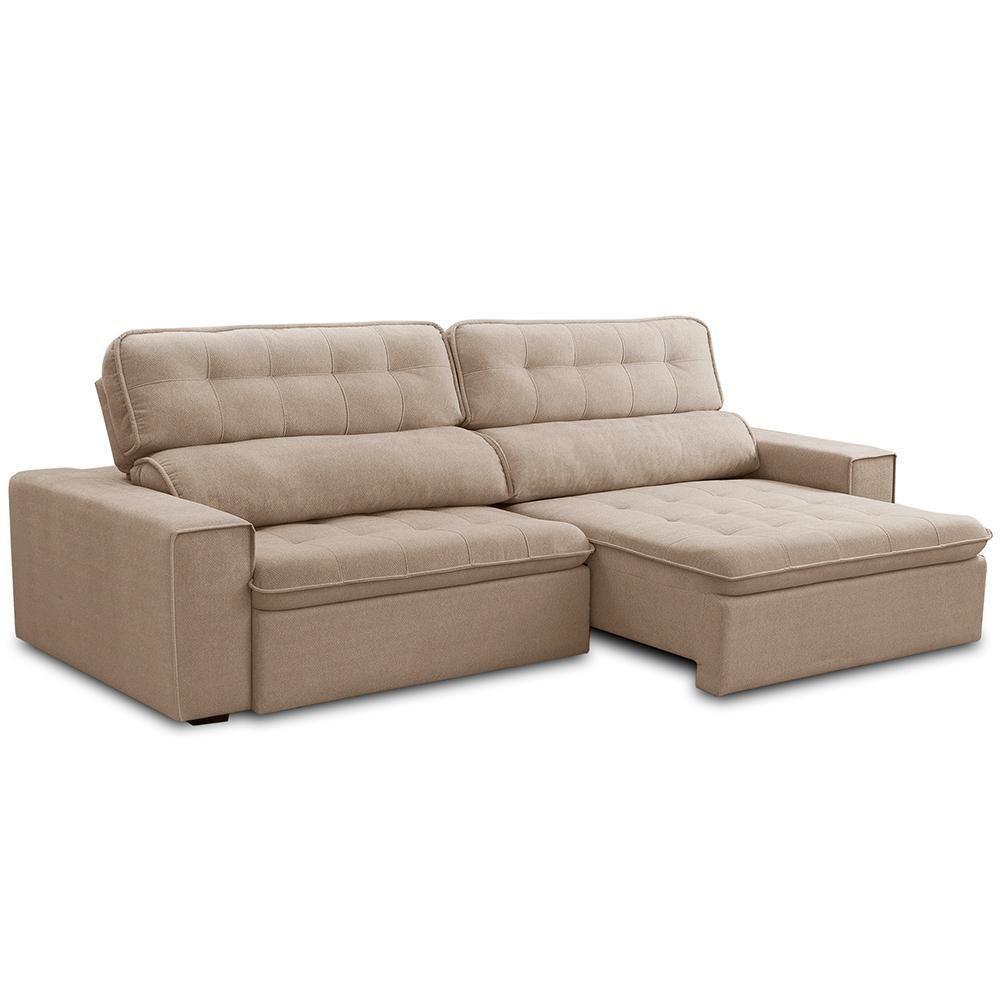 Sofá Retrátil Reclinável Para Sala 3 Lugares 230cm Haus F04 Bouclê Bege - Lyam Decor - 1