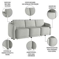 Sofá Cama Casal Para Sala 306cm Polska K04 Linho Cinza - Mpozenato - 3