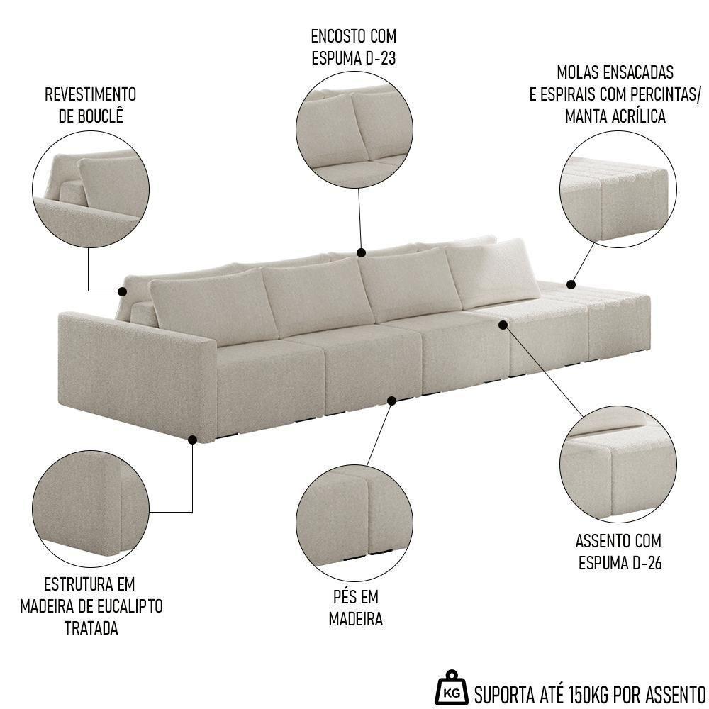 Sofá Ilha Modular Com Puff Para Sala Living 392cm Georgia K04 Bouclê Bege - Mpozenato - 3
