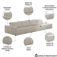 Sofá Ilha Modular Com Puff Para Sala Living 392cm Georgia K04 Bouclê Bege - Mpozenato - 3