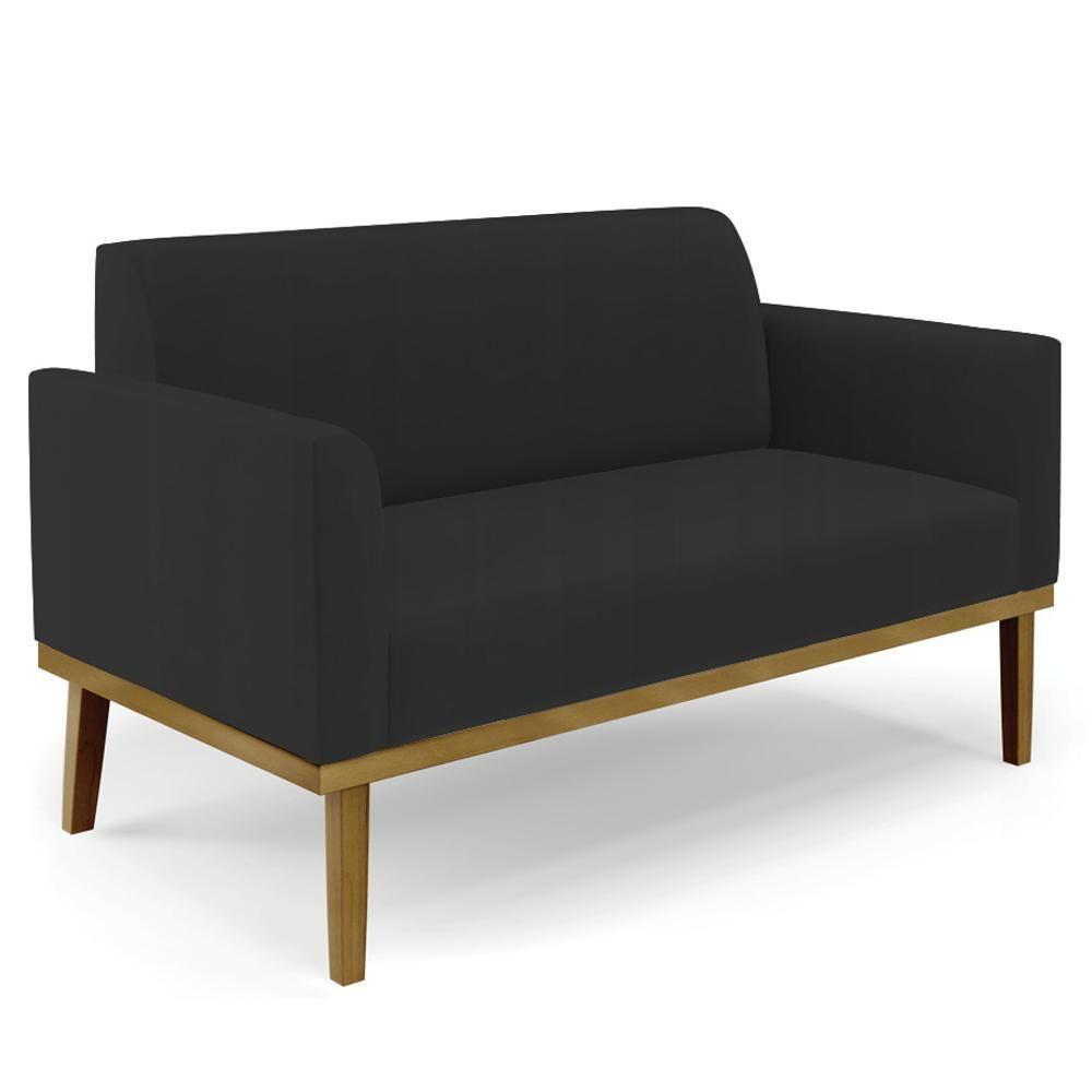 Sofá Namoradeira Base Madeira Castanho Maressa Veludo Preto - Ibiza - 1