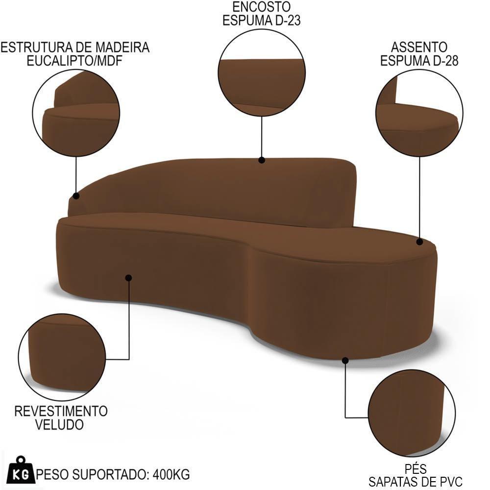 Sofá Living 4 Lugares 280cm Braço Esquerdo Mozart D06 Veludo Telha - Mpozenato - 3