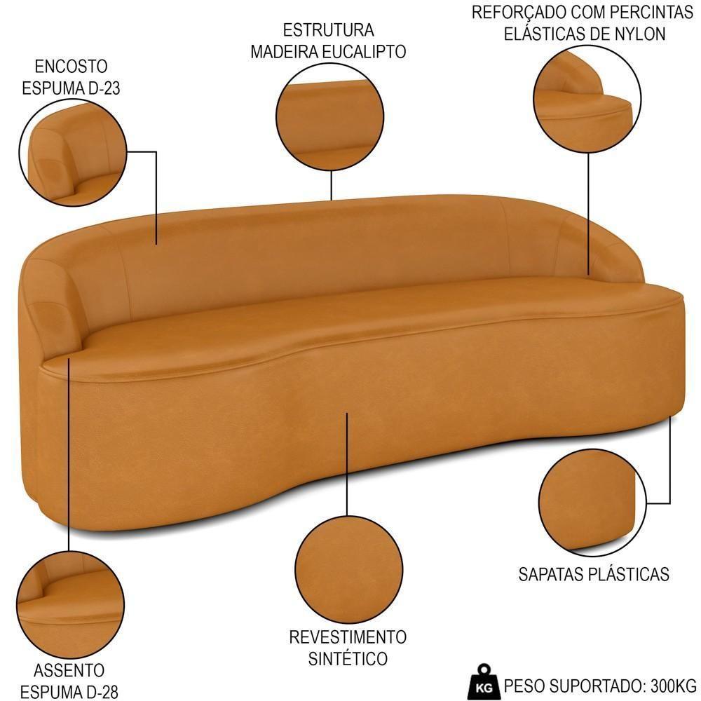 Sofá 3 Lugares Para Sala De Estar Living 210cm Theo D06 Sintético Caramelo - Mpozenato - 7