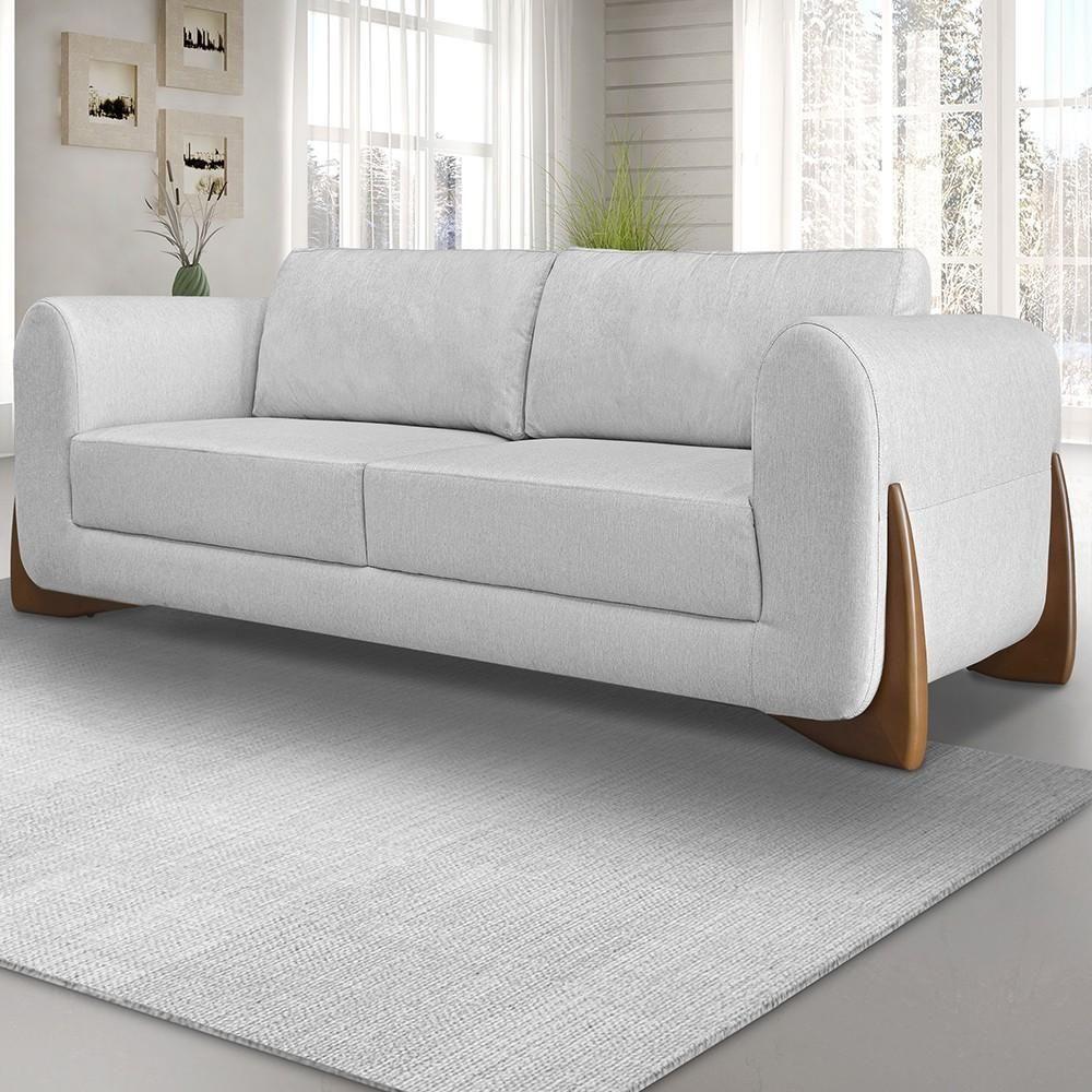 Sofá 2 Lugares Base De Madeira 180cm Izzy S06 Linho Grigio - Mpozenato - 3