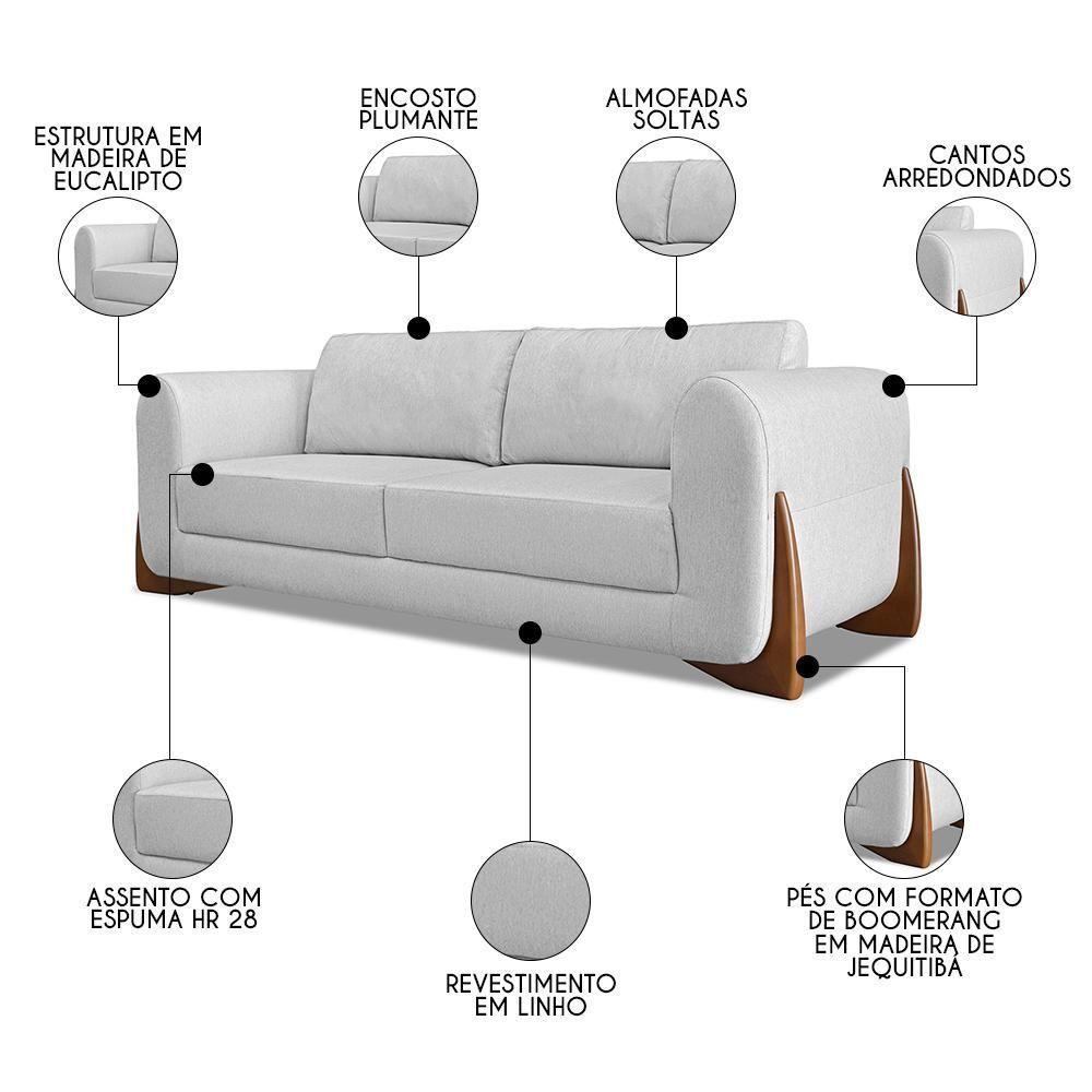 Sofá 2 Lugares Base De Madeira 180cm Izzy S06 Linho Grigio - Mpozenato - 4