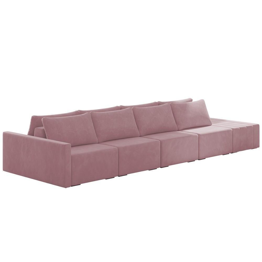 Sofá Ilha Modular Com Puff Para Sala Living 432cm Georgia K04 Veludo Rosê - Mpozenato - 1