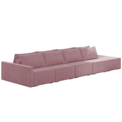 Sofá Ilha Modular Com Puff Para Sala Living 432cm Georgia K04 Veludo Rosê - Mpozenato