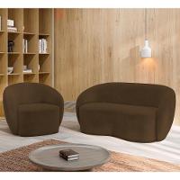 Sofá 2 Lugares Living 160cm E 1 Poltrona Giratória Garbin K04 Veludo Marrom - Mpozenato - 2