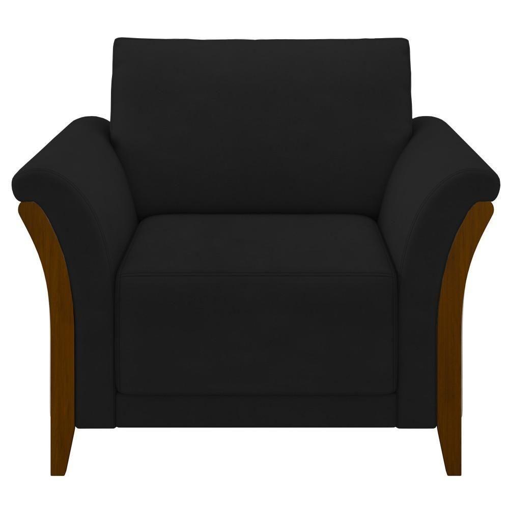 Kit Sofá Living 3 Lugares E Poltrona 102cm Pés Madeira Roya M22 Veludo Preto - Mpozenato - 3