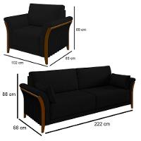 Kit Sofá Living 3 Lugares E Poltrona 102cm Pés Madeira Roya M22 Veludo Preto - Mpozenato - 6
