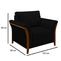 Kit Sofá Living 3 Lugares E Poltrona 102cm Pés Madeira Roya M22 Veludo Preto - Mpozenato - 9