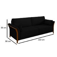 Kit Sofá Living 3 Lugares E Poltrona 102cm Pés Madeira Roya M22 Veludo Preto - Mpozenato - 10