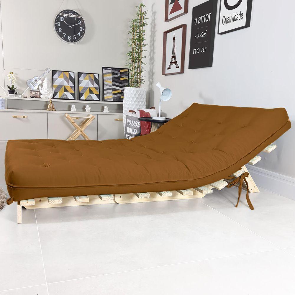 Sofa Cama Casal Futon Oriental Caramelo Com Madeira Maciça - 4