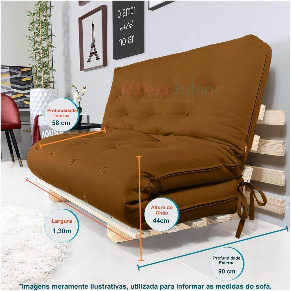 Sofa Cama Casal Futon Oriental Caramelo Com Madeira Maciça - 6