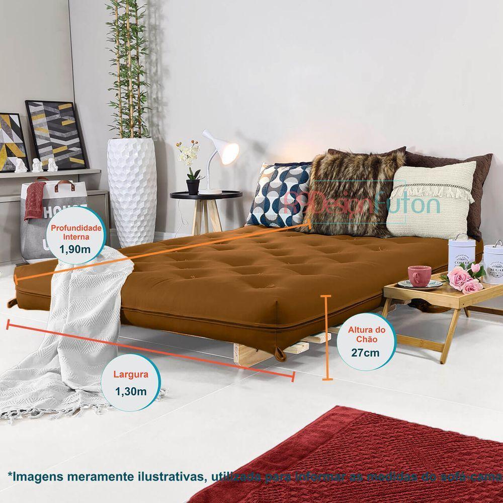 Sofa Cama Casal Futon Oriental Caramelo Com Madeira Maciça - 7