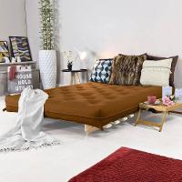 Sofa Cama Casal Futon Oriental Caramelo Com Madeira Maciça - 2