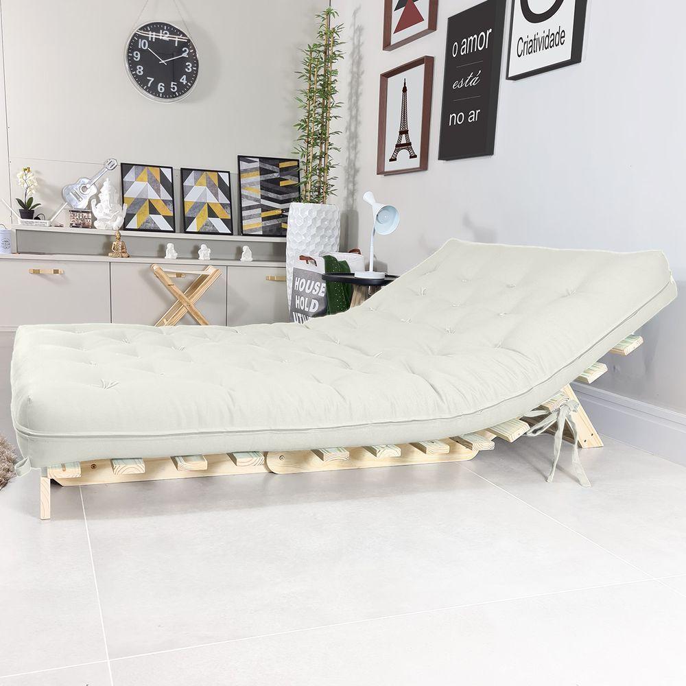 Sofa Cama Casal Futon Oriental Branco Off Acquablock Com Madeira Maciça - 4