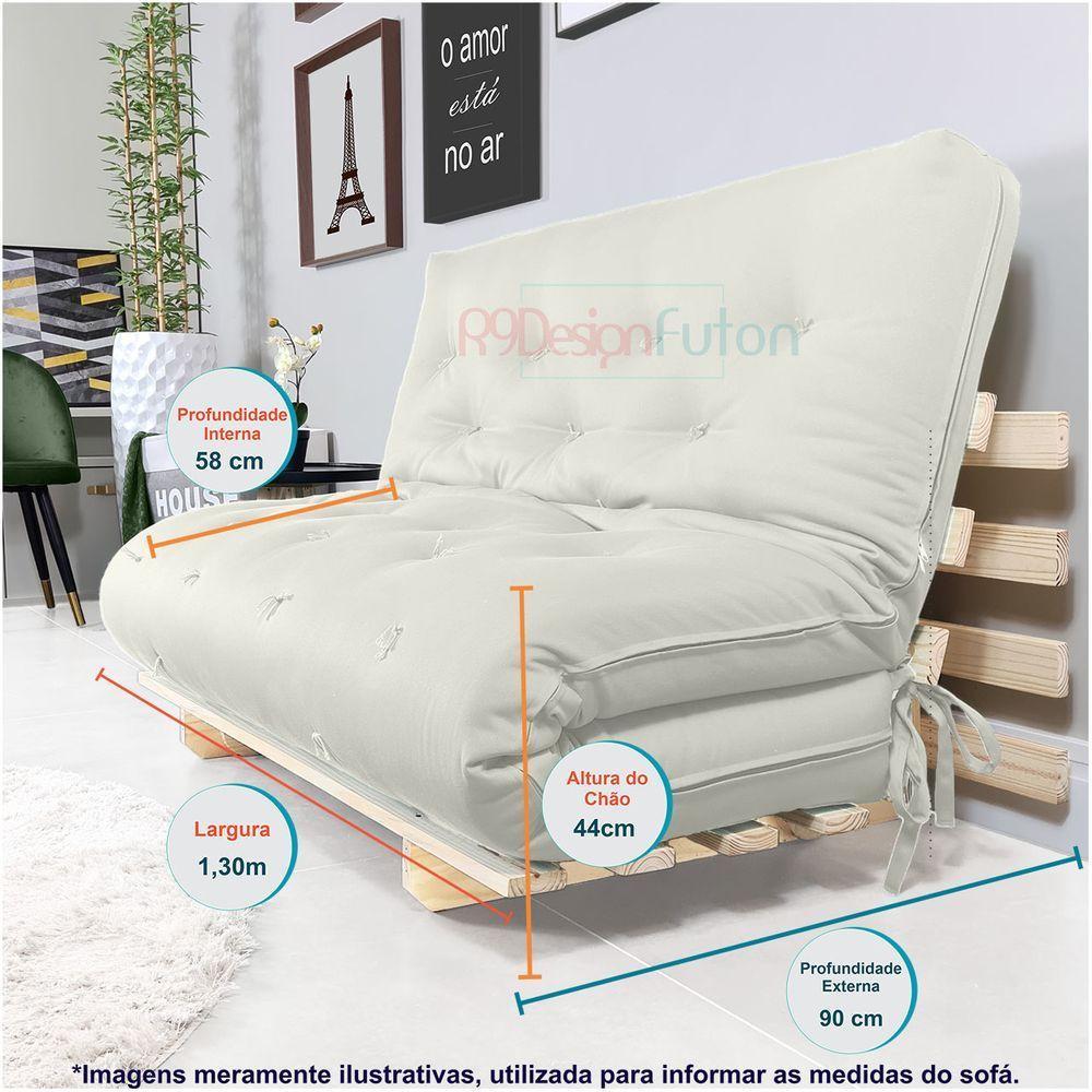 Sofa Cama Casal Futon Oriental Branco Off Acquablock Com Madeira Maciça - 7