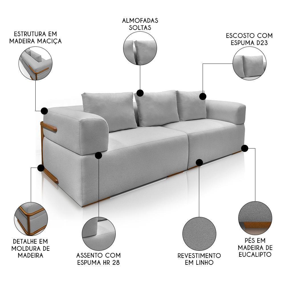 Sofá 4 Lugares Sala De Estar 240cm Willy S06 Linho Grigio - Mpozenato - 3