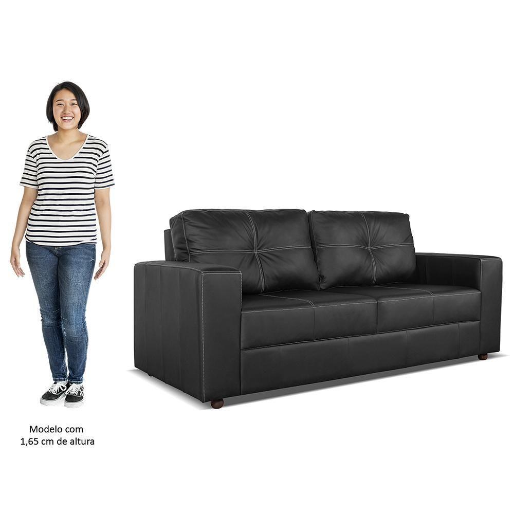 Sofá Living 2 Lugares Para Sala De Estar 160cm Licci L07 Couro Preto - Mpozenato - 4