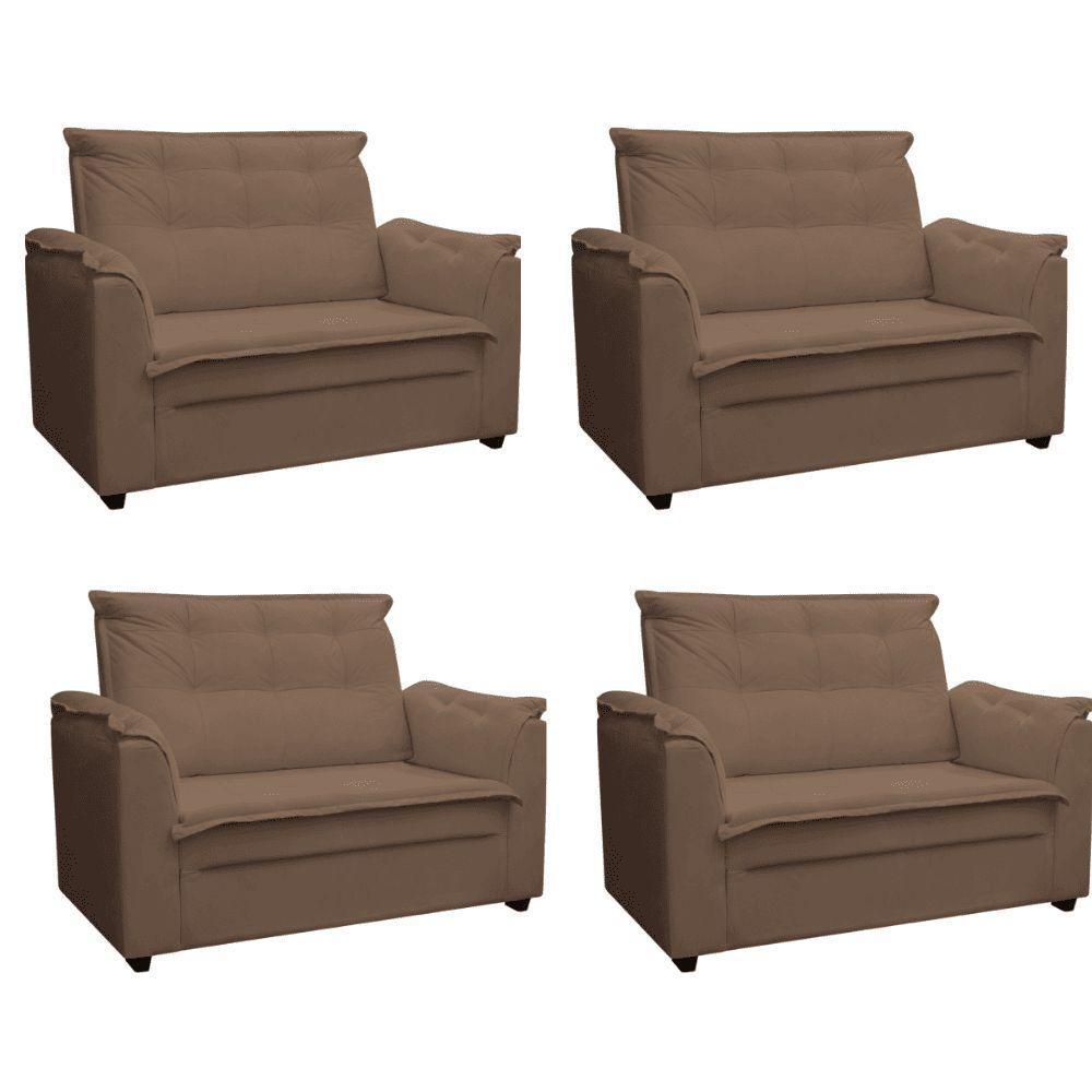 Kit 04 Sofás 2 Lugares Namoradeira Marrocos 1,40m Sala De Tv Estar Recepção Suede Marrom Mabe Magazine - 1