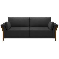 Kit Sofá Living 3 Lugares E Poltrona 102cm Pés Madeira Roya M22 Pu Preto - Mpozenato - 3