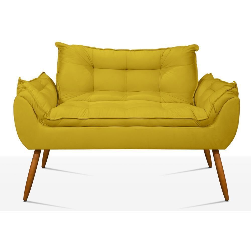 Kit 02 Poltronas + Sofá 2 Lugares Com Puff Opala Balaqui Amarelo - 6