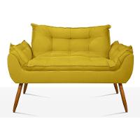 Kit 02 Poltronas + Sofá 2 Lugares Com Puff Opala Balaqui Amarelo - 6