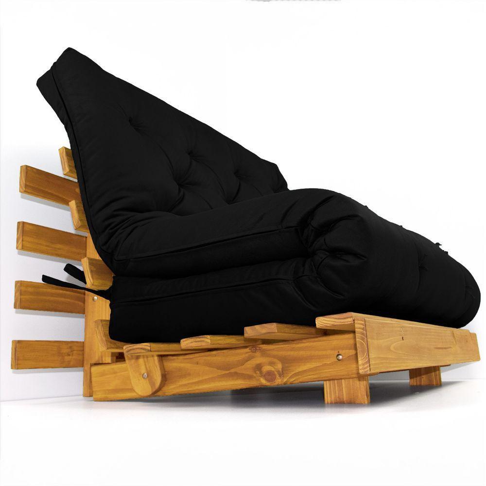 Sofá Cama Casal Futon Tokio Preto Madeira Maciça Cor Mel - 2