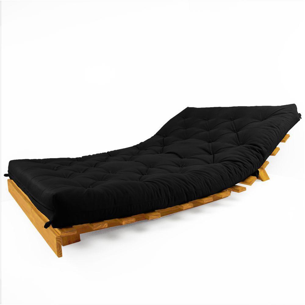 Sofá Cama Casal Futon Tokio Preto Madeira Maciça Cor Mel - 3
