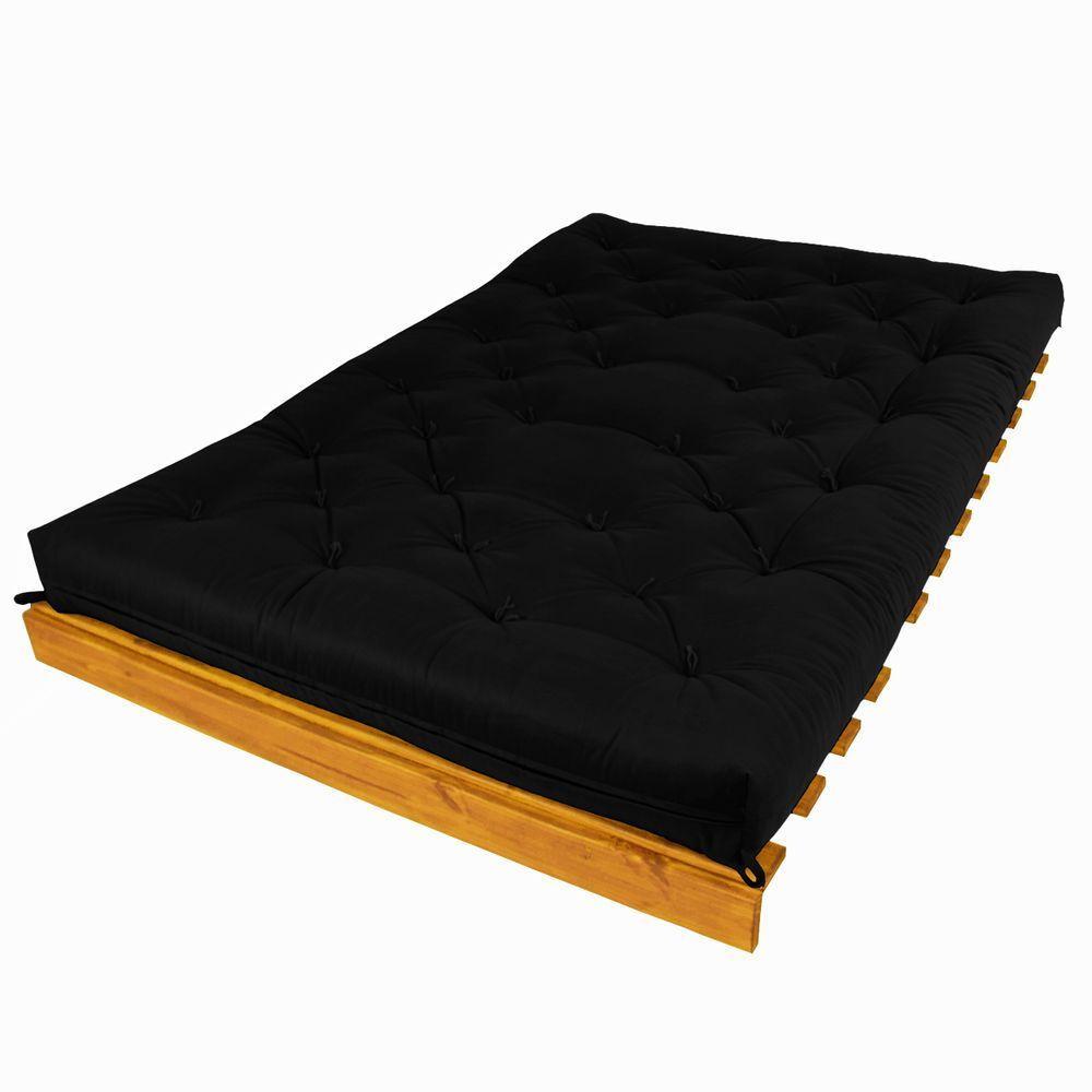 Sofá Cama Casal Futon Tokio Preto Madeira Maciça Cor Mel - 4