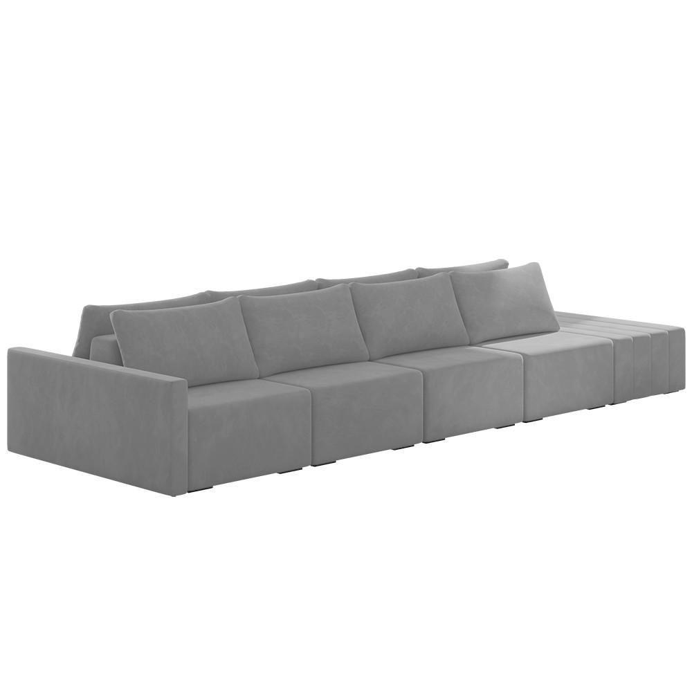 Sofá Ilha Modular Com Puff Para Sala Living 432cm Georgia K04 Veludo Cinza - Mpozenato - 1