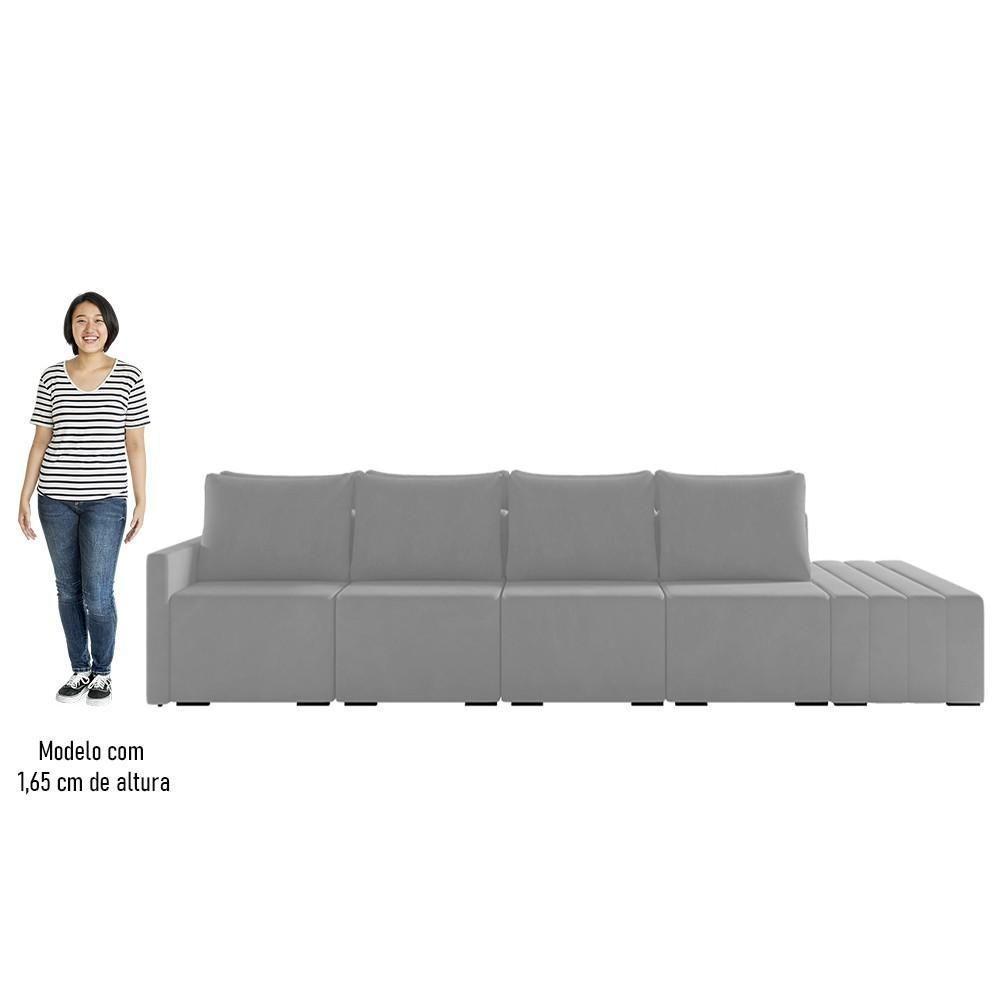Sofá Ilha Modular Com Puff Para Sala Living 432cm Georgia K04 Veludo Cinza - Mpozenato - 5