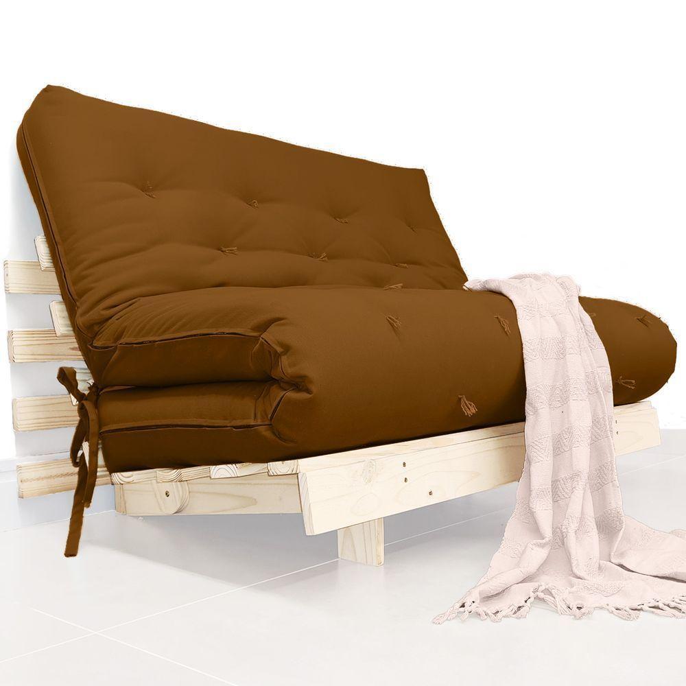 Futon Casal Tokio Sofa Cama Caramelo Com Madeira Maciça - 2