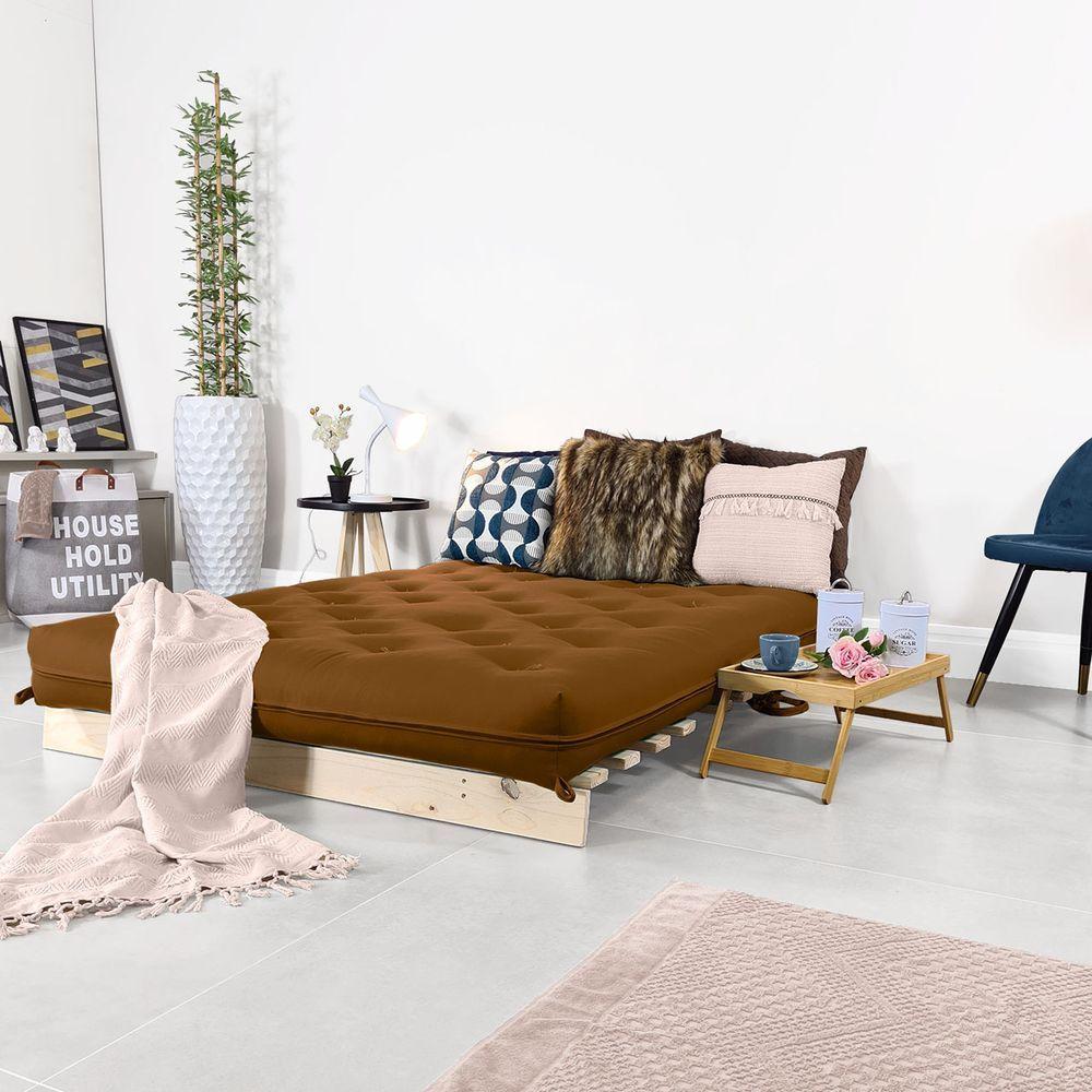 Futon Casal Tokio Sofa Cama Caramelo Com Madeira Maciça - 6