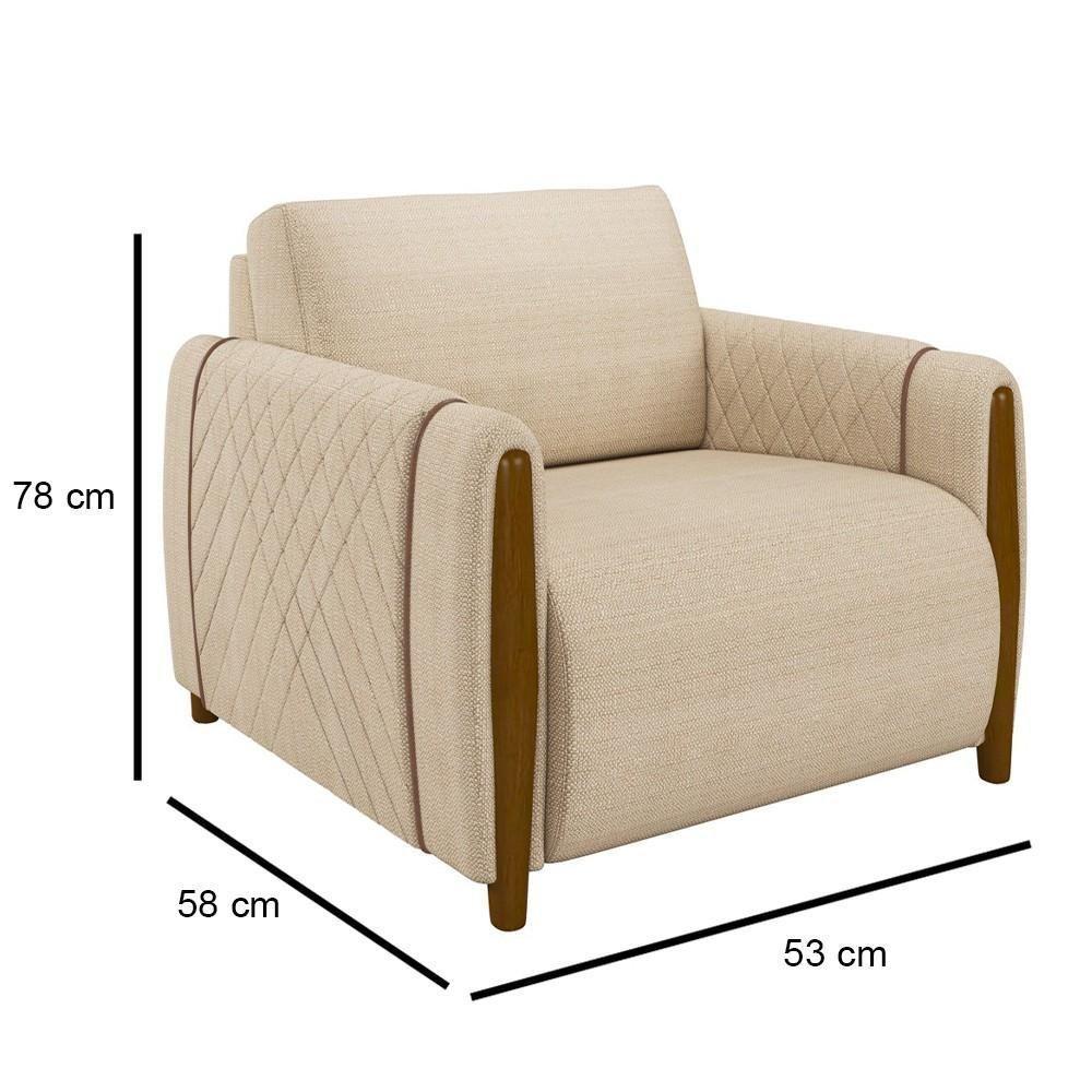 Conjunto Sofá 3 Lugares 223cm E Poltrona 98cm Amaranto M22 Linho Champanhe - Mpozenato - 3