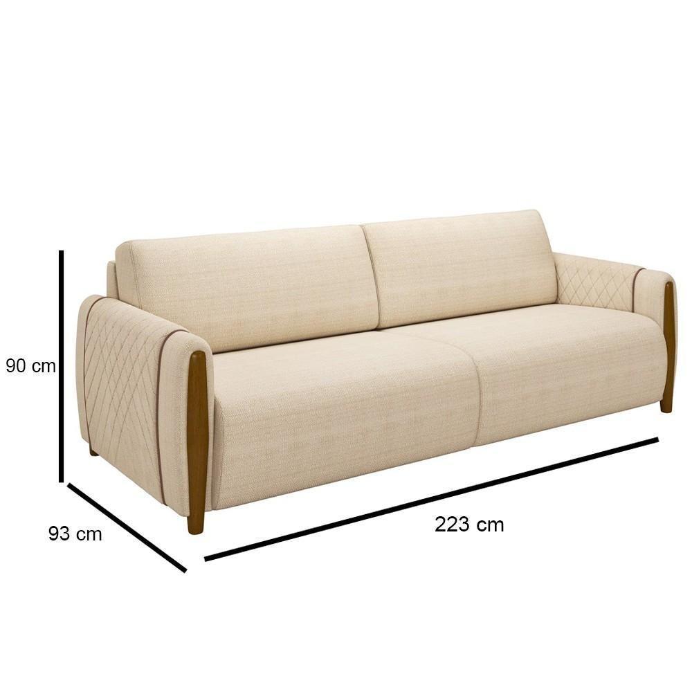 Conjunto Sofá 3 Lugares 223cm E Poltrona 98cm Amaranto M22 Linho Champanhe - Mpozenato - 4