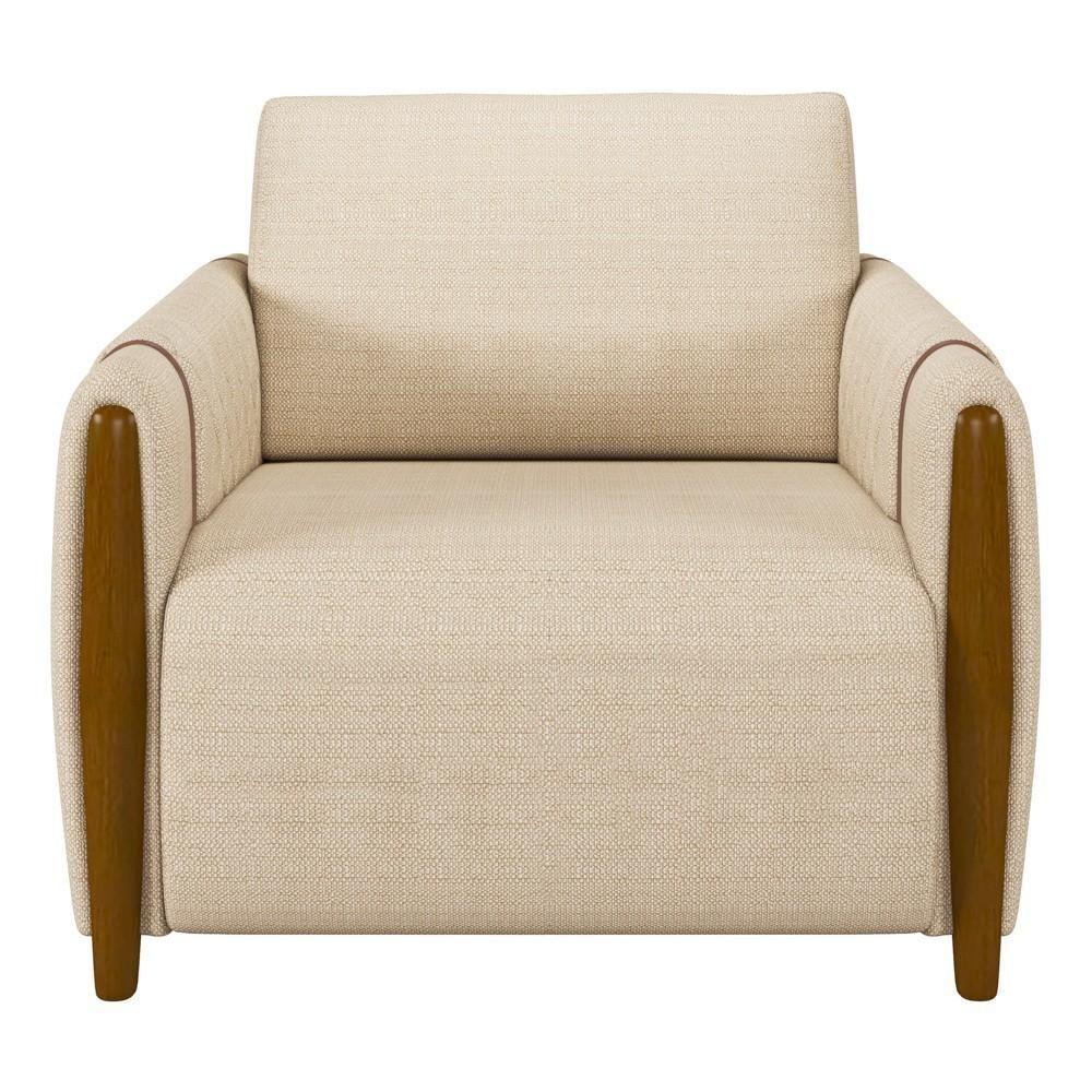 Conjunto Sofá 3 Lugares 223cm E Poltrona 98cm Amaranto M22 Linho Champanhe - Mpozenato - 5